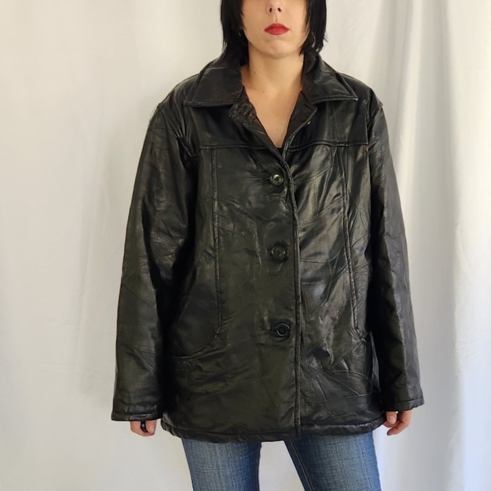 90s‎ Black Textured Leather Jacket